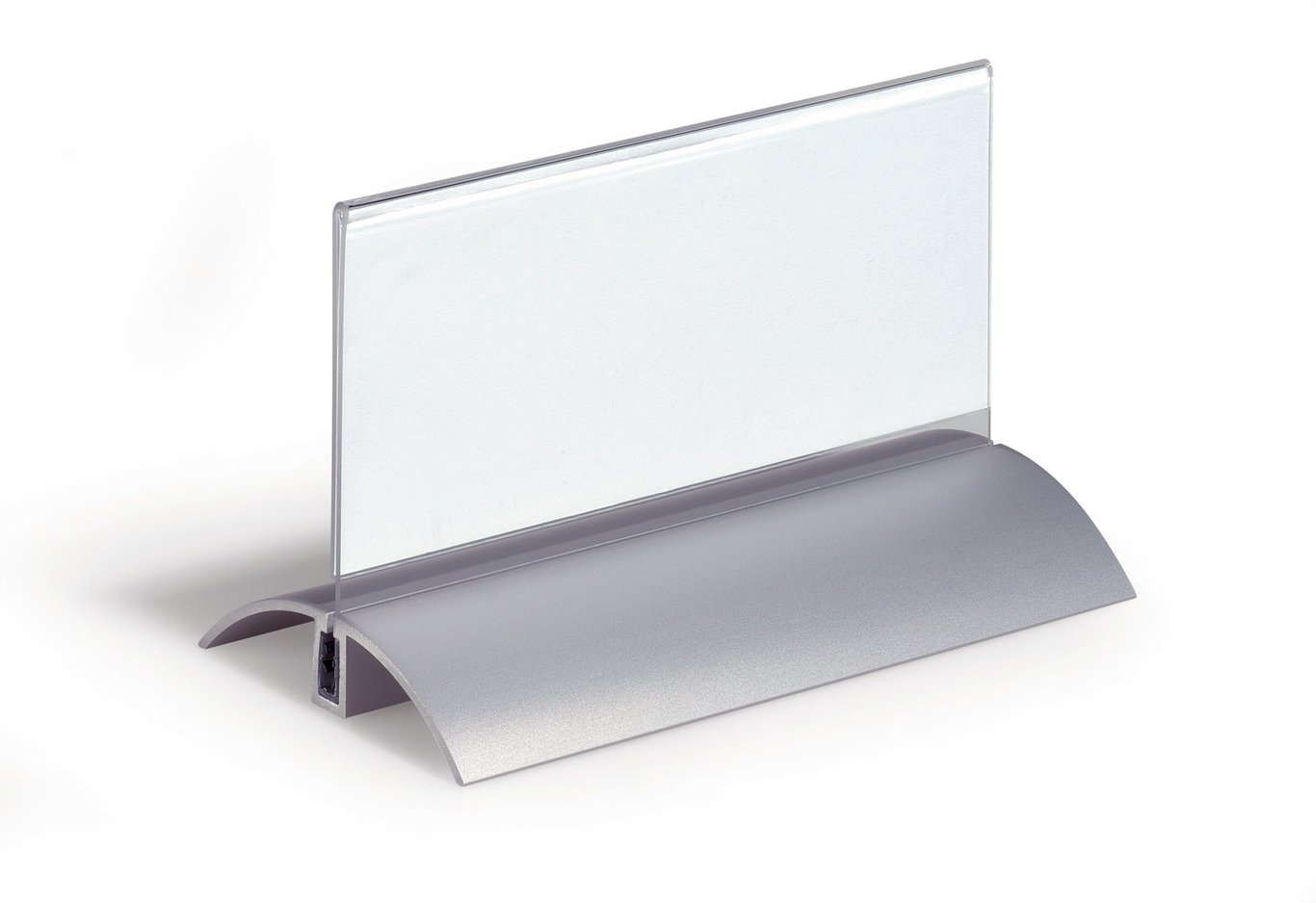 Bordsskylt Durable Presenter De Luxe 150x61mm med transparent skylt och silverfärgad bas