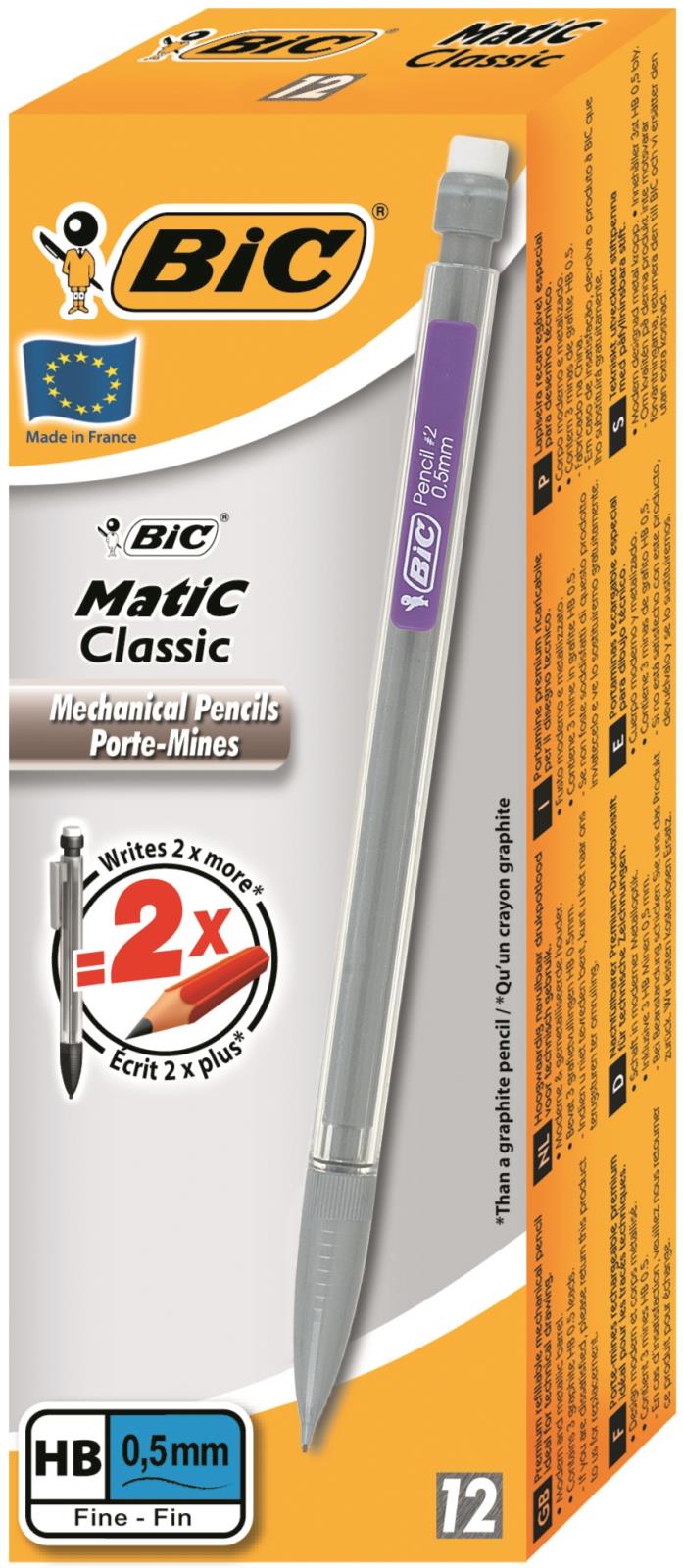 Bic Matic Classic mekanisk blyertspenna 0,5 mm i orange och grått förpackning
