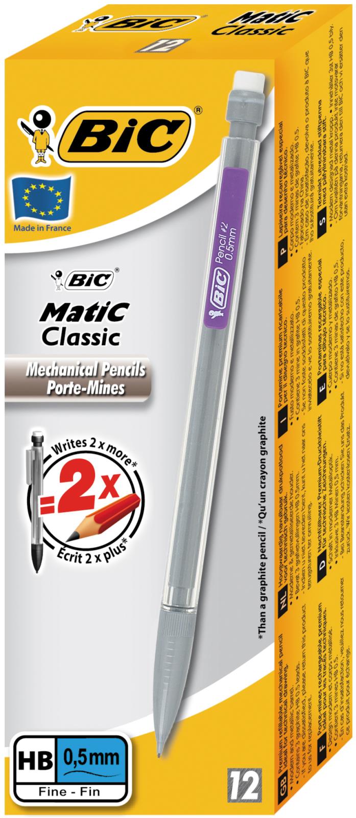 Bic Matic Classic 0,5 mm mekanisk blyertspenna i gul och grå förpackning