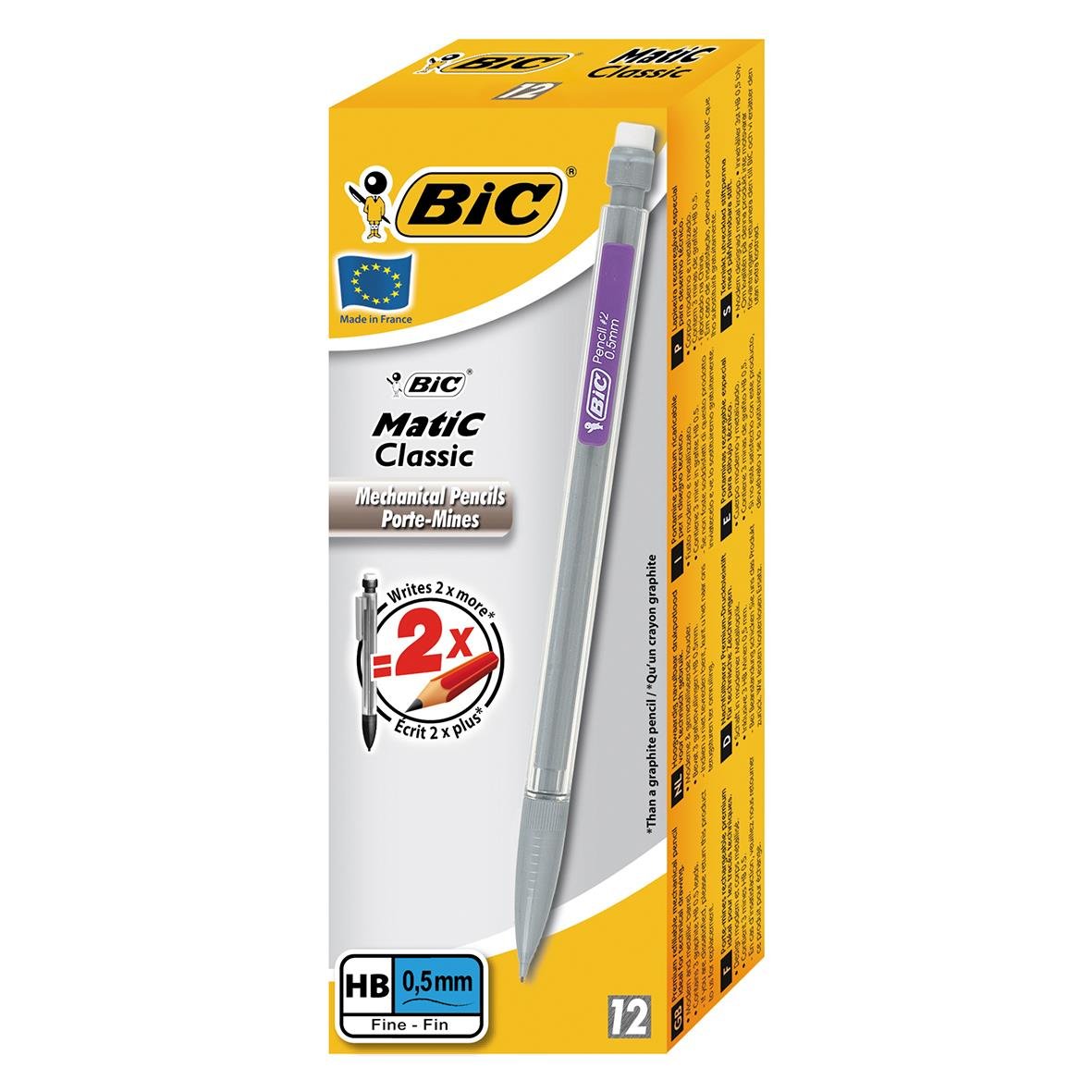 Bic Matic Classic 0,5 mm mekanisk blyertspenna i gul och grå förpackning