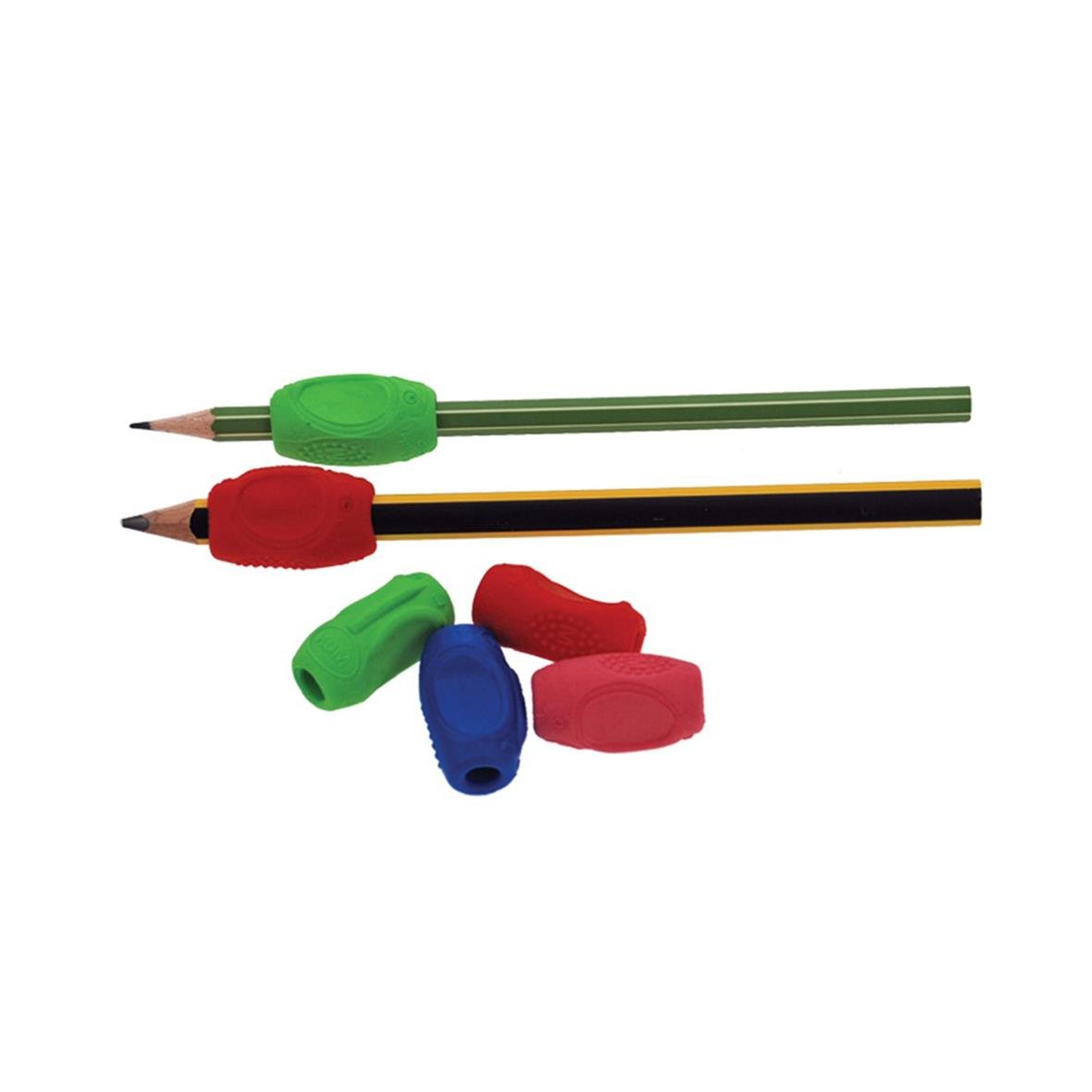Penngrepp ABA med färgade grepp och två pennor, en med grönt och en med svart skaft