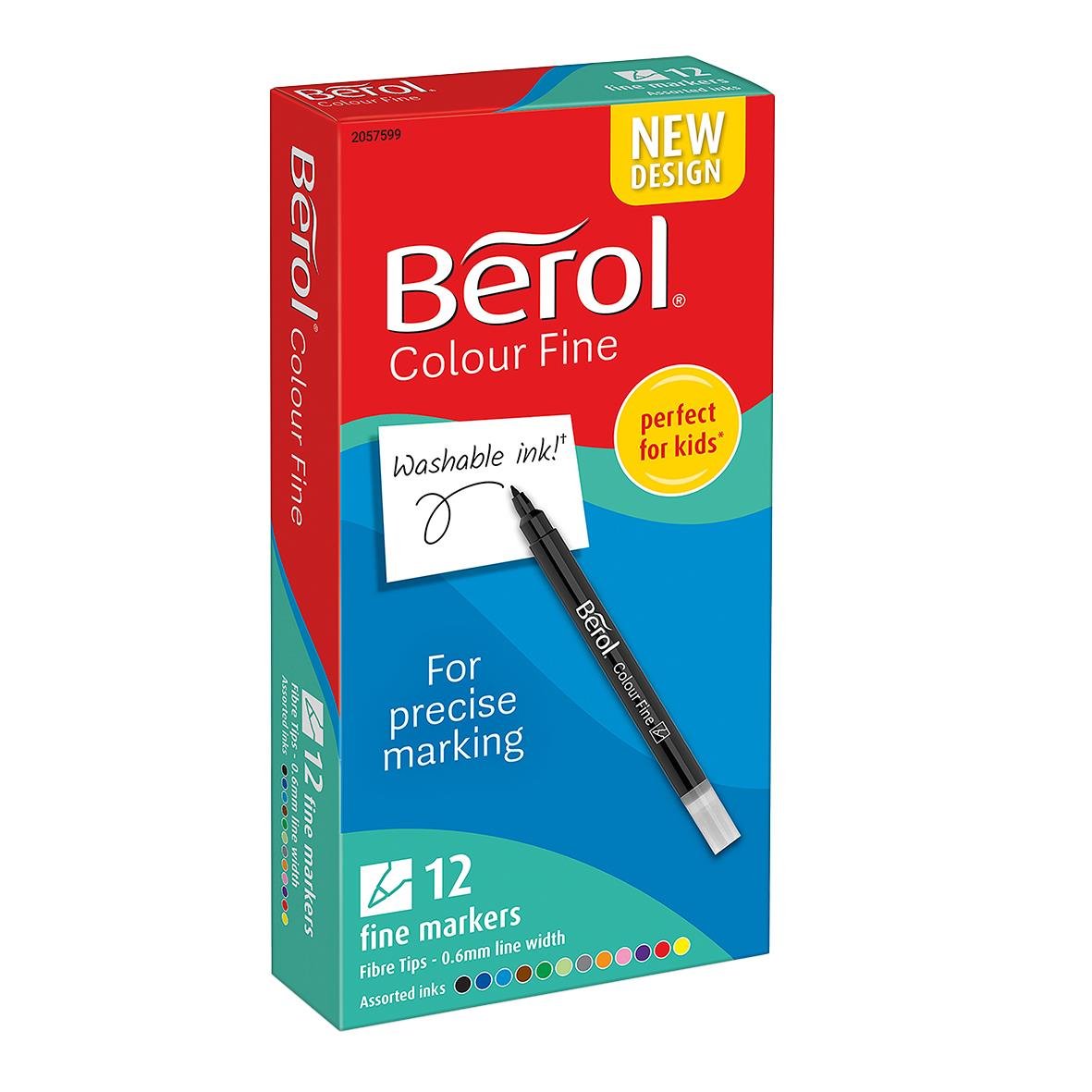 Set med 12 fibertuschpennor i blandade färger från Berol by Paper Mate