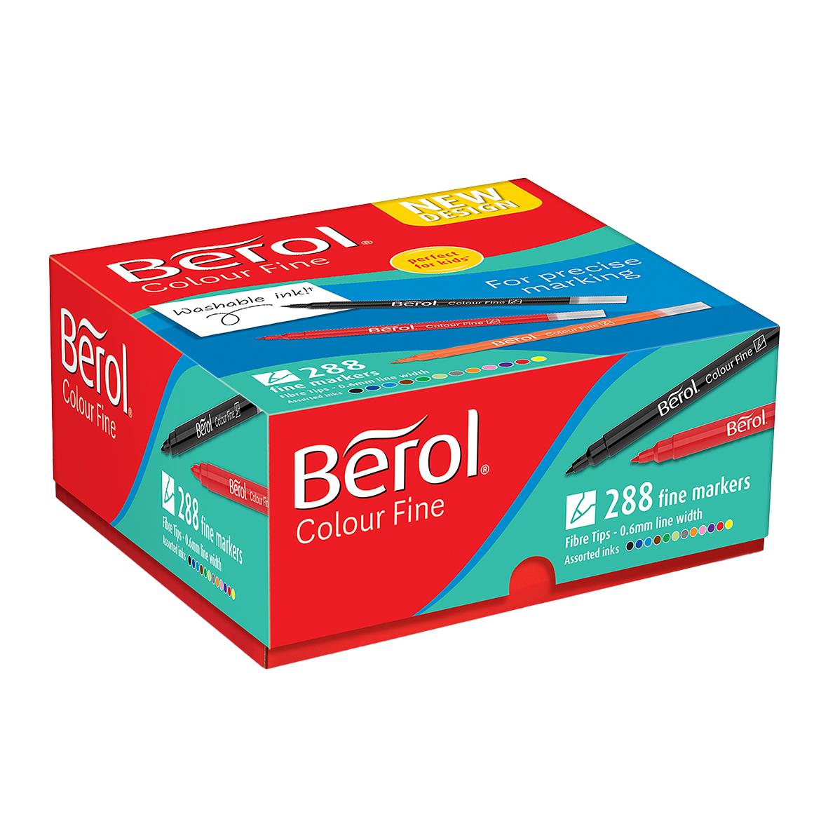 Tuschpennor i blandade färger från Berol i en box