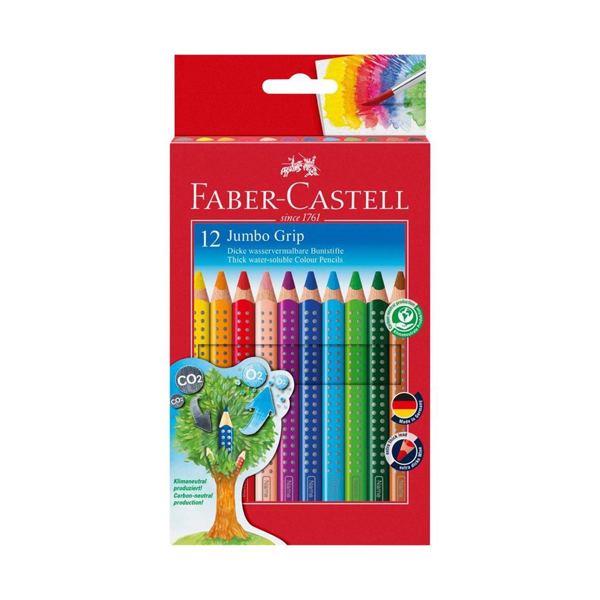 Faber-Castell Jumbo Grip akvarellfärgpennor med 12 färger och pennvässare