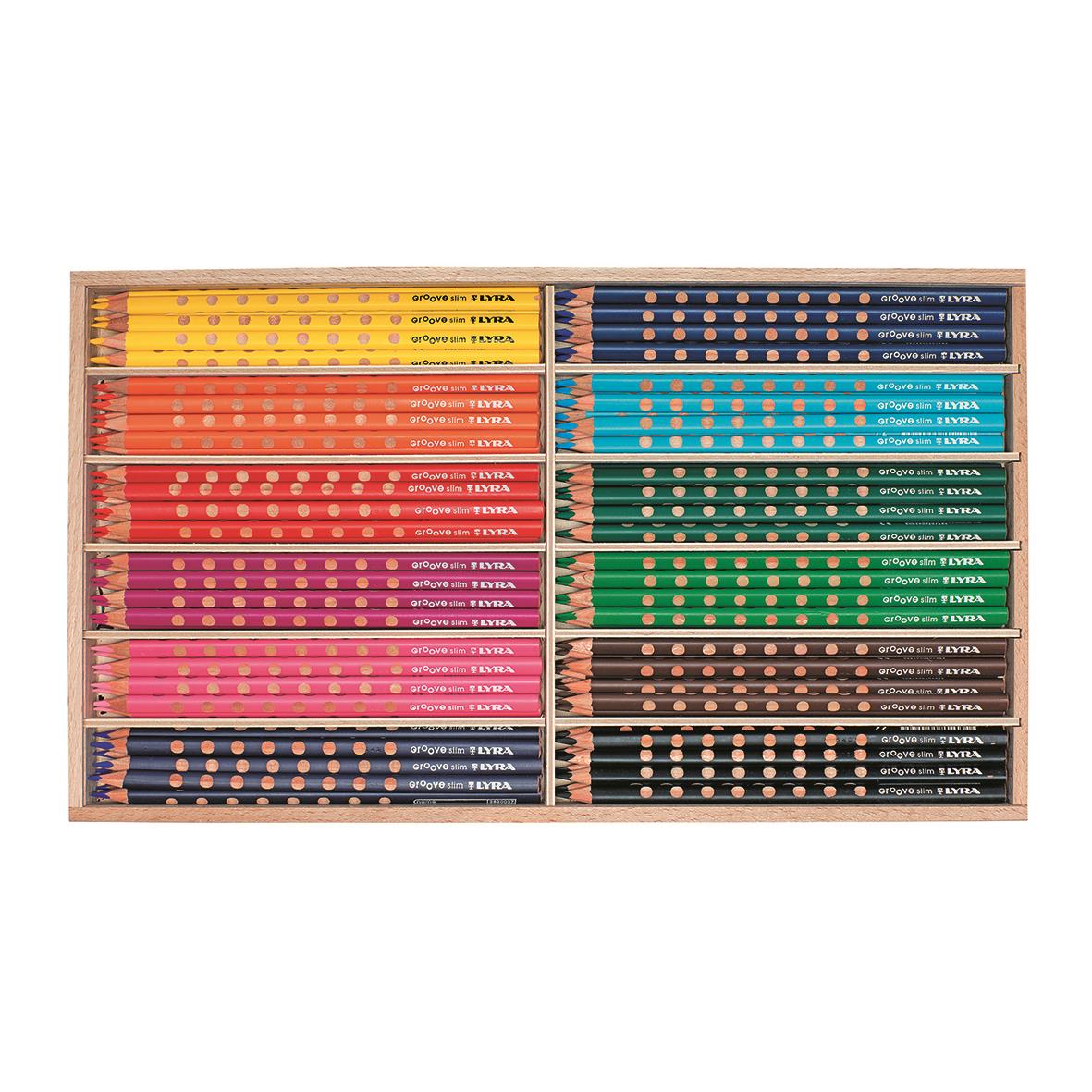 Färgpennor i träask med 144 färger från Lyra Groove Slim