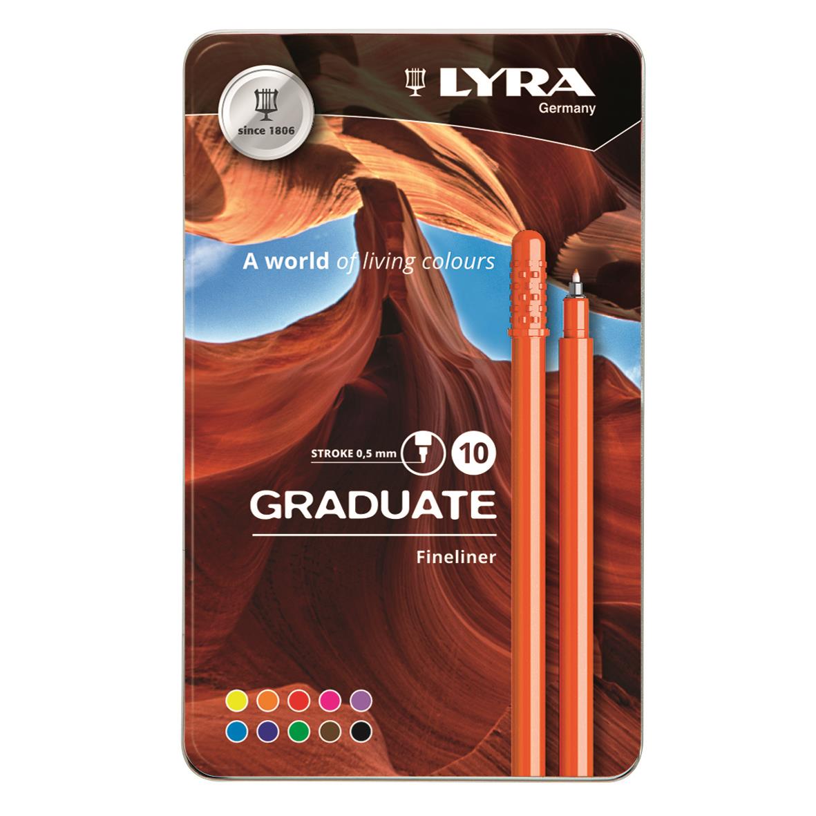 Färgpenna Lyra Graduate Fineliner Metal Case 10 Färger
