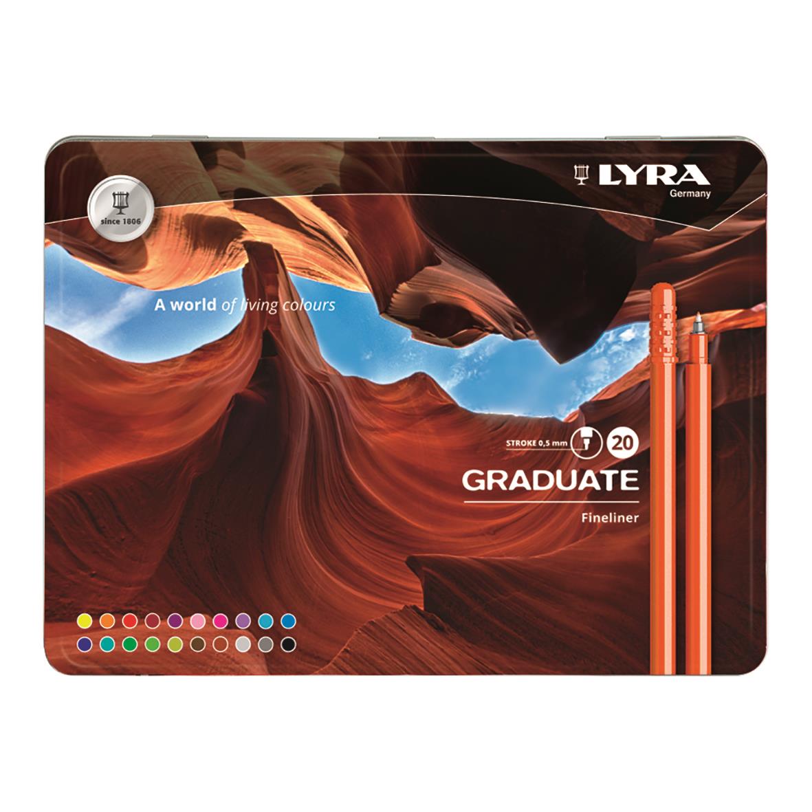 Färgpenna Blyerts Lyra Graduate Fineliner Metal Case 20 Färger 13040321