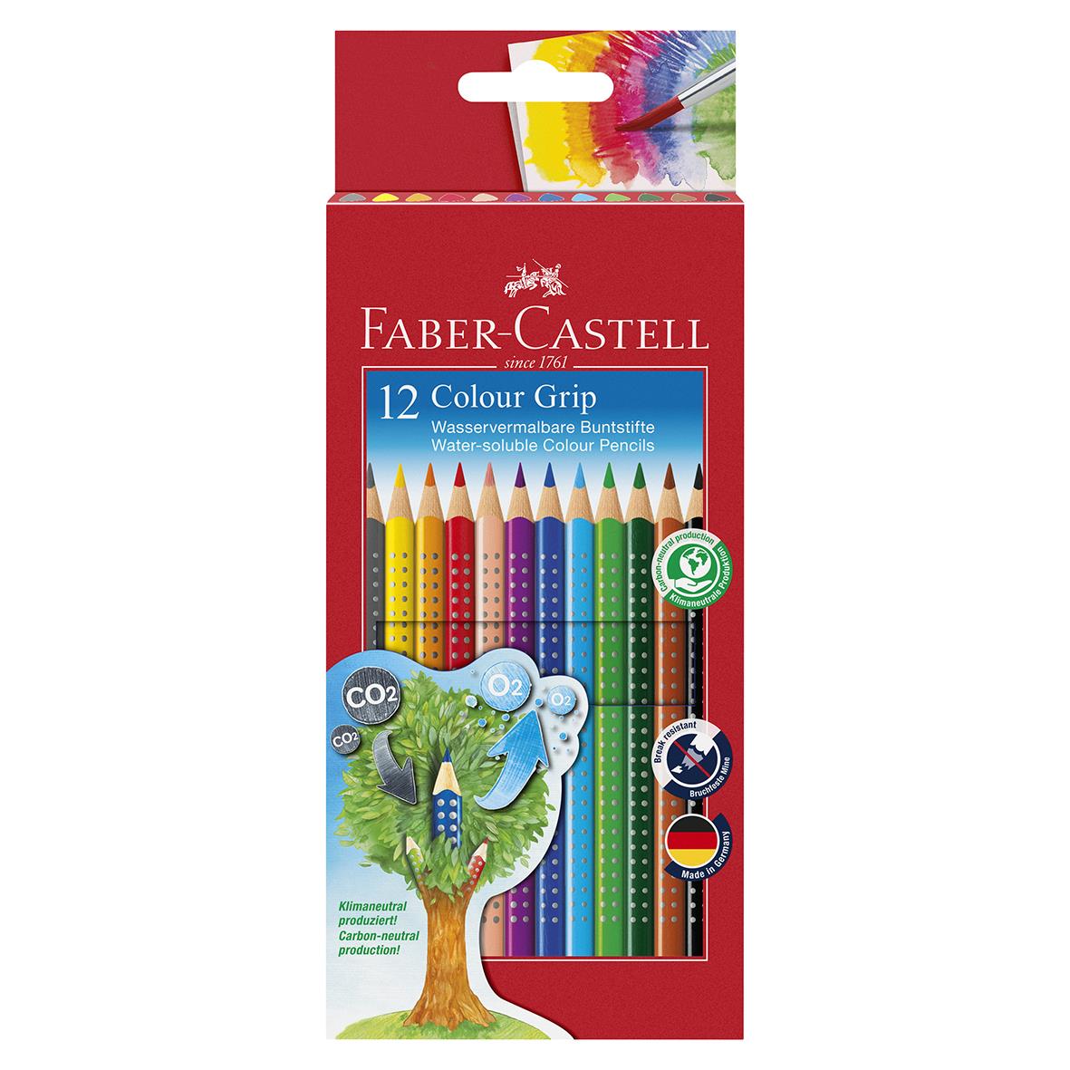 Faber-Castell Grip 12 färger vattenfärgsblyertspennor i färgglad förpackning