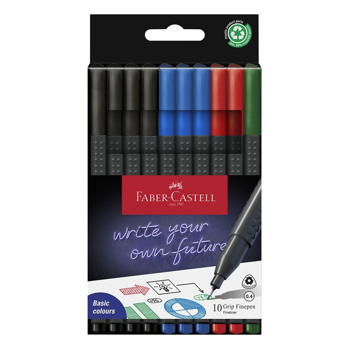 Faber-Castell Faber Grip 4-färgers fiberpenna i svart, blå, röd och grön färg