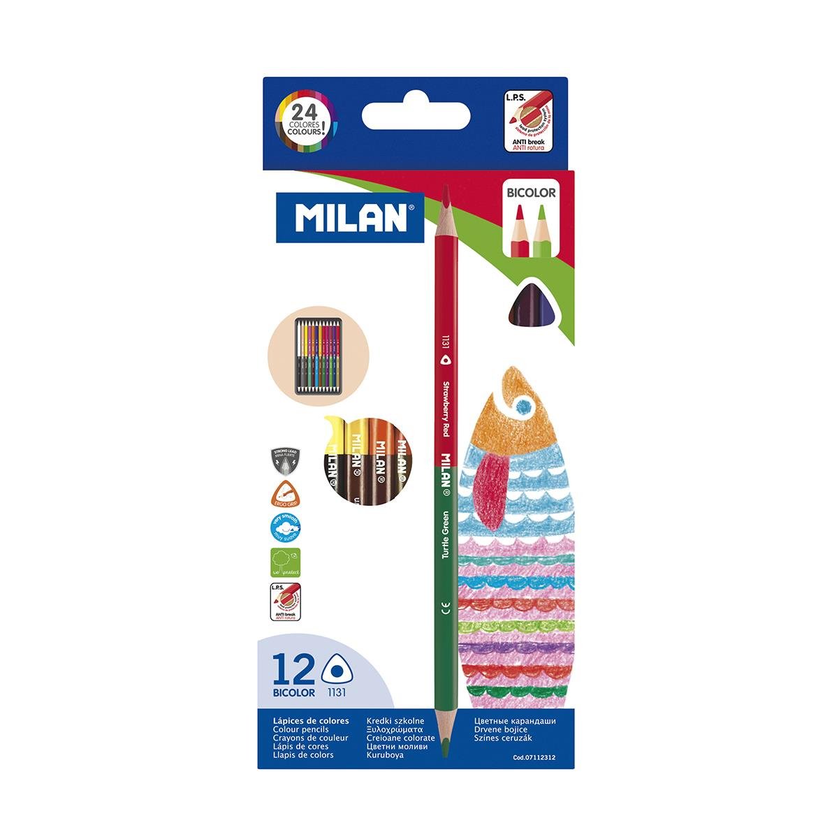 Färgpennor i 24 färger, inklusive blyerts och vattenfärgsröd, rosa, blå, gröna och bruna nyanser