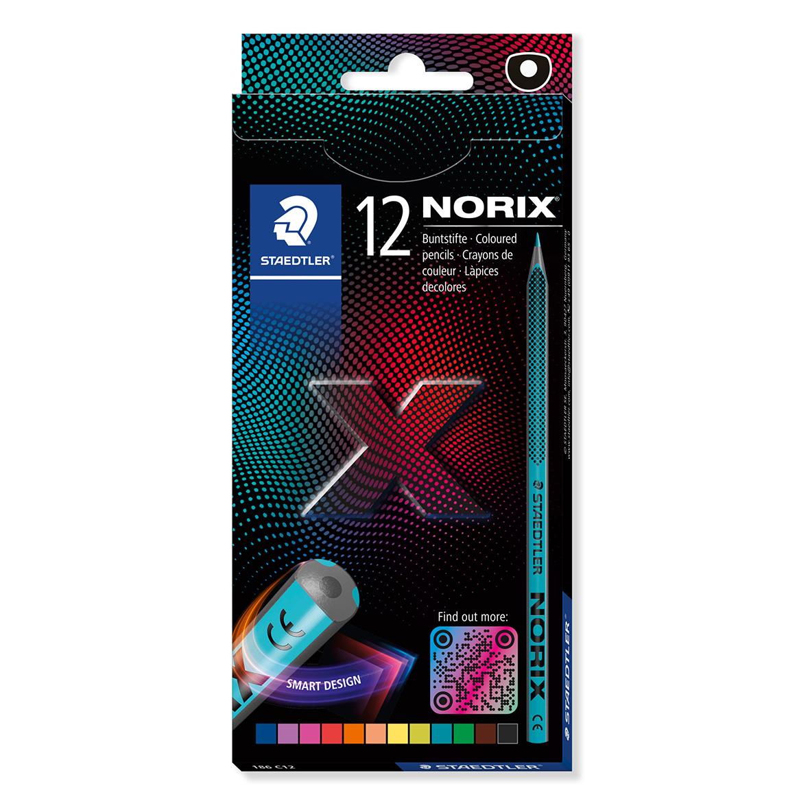 Färgpennor och blyertspennor i ett paket från Staedtler Norix med 12 färger