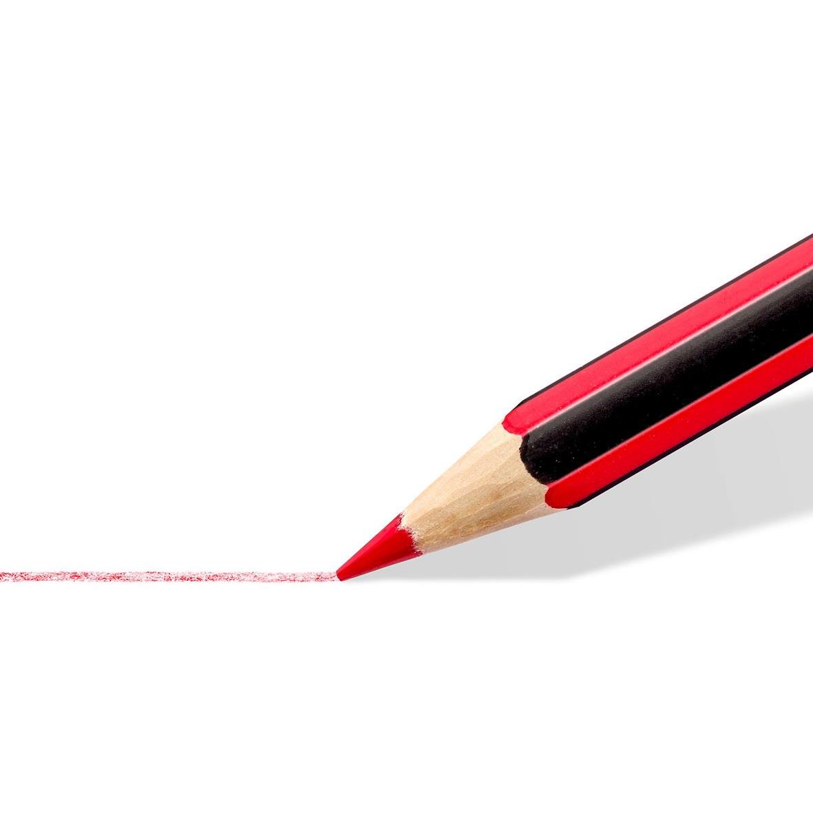 Färgpennor i set med 12 färger från Staedtler Noris 185, med röd och svart penna och en röd färglinje