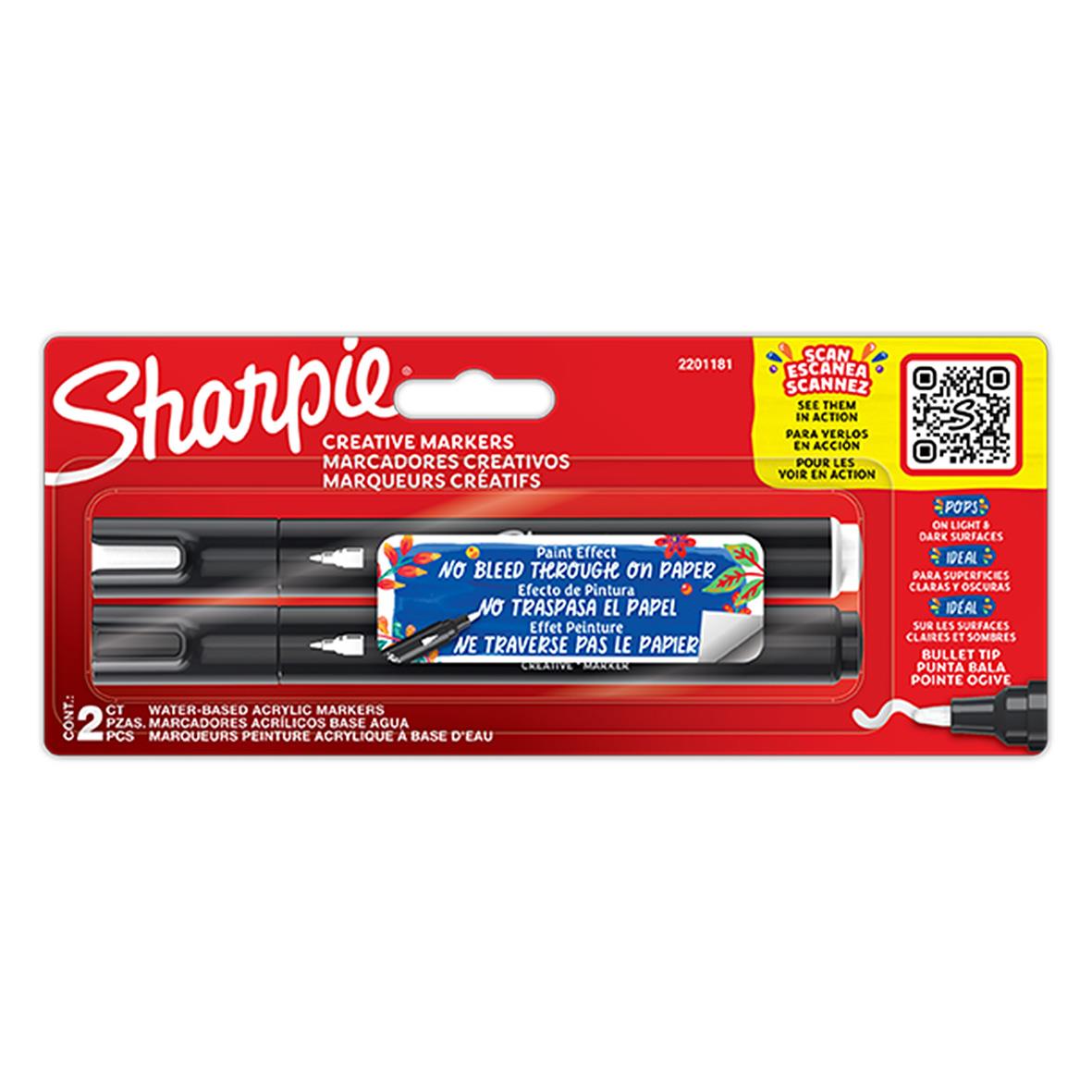 Märkpenna Sharpie Creative Black & White Bullet tip i förpackning med två pennor och QR-kod