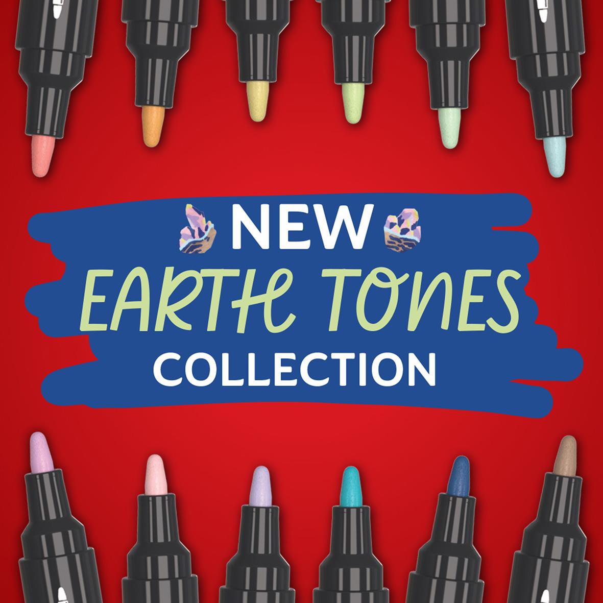 Märkpenna Sharpie Earth Tones Bullet tip med olika jordfärgade nyanser på en röd bakgrund