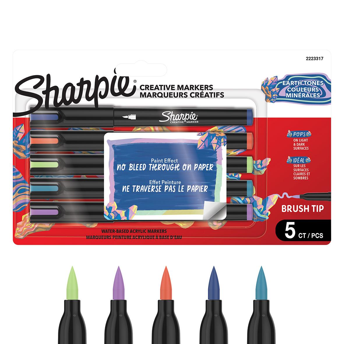 Sharpie Creative Earth Tones Brush tip markörset med fem pennor i grönt, lila, orange, blå och ljusblå färger