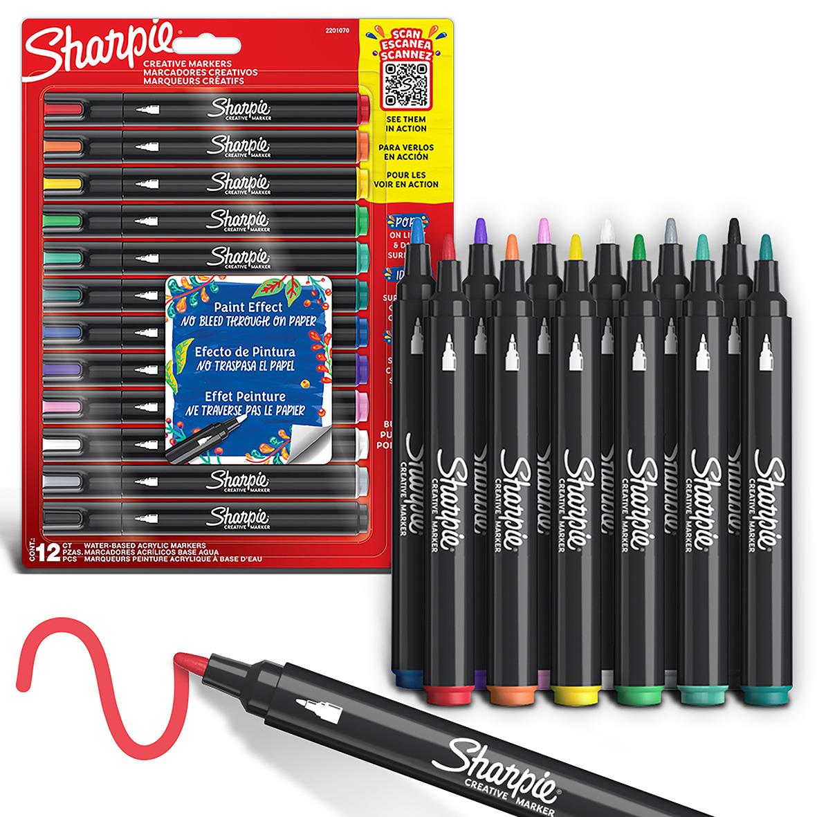 Set med 12 Sharpie Creative Assorted Colours Bullet tip markers i svart för olika färgade detaljer