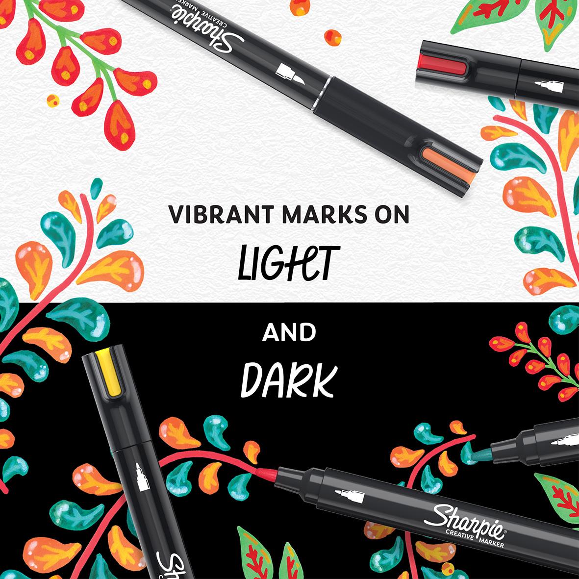 Märkpenna Sharpie Creative med olika färger och penselpipett för ljusa och mörka markeringar