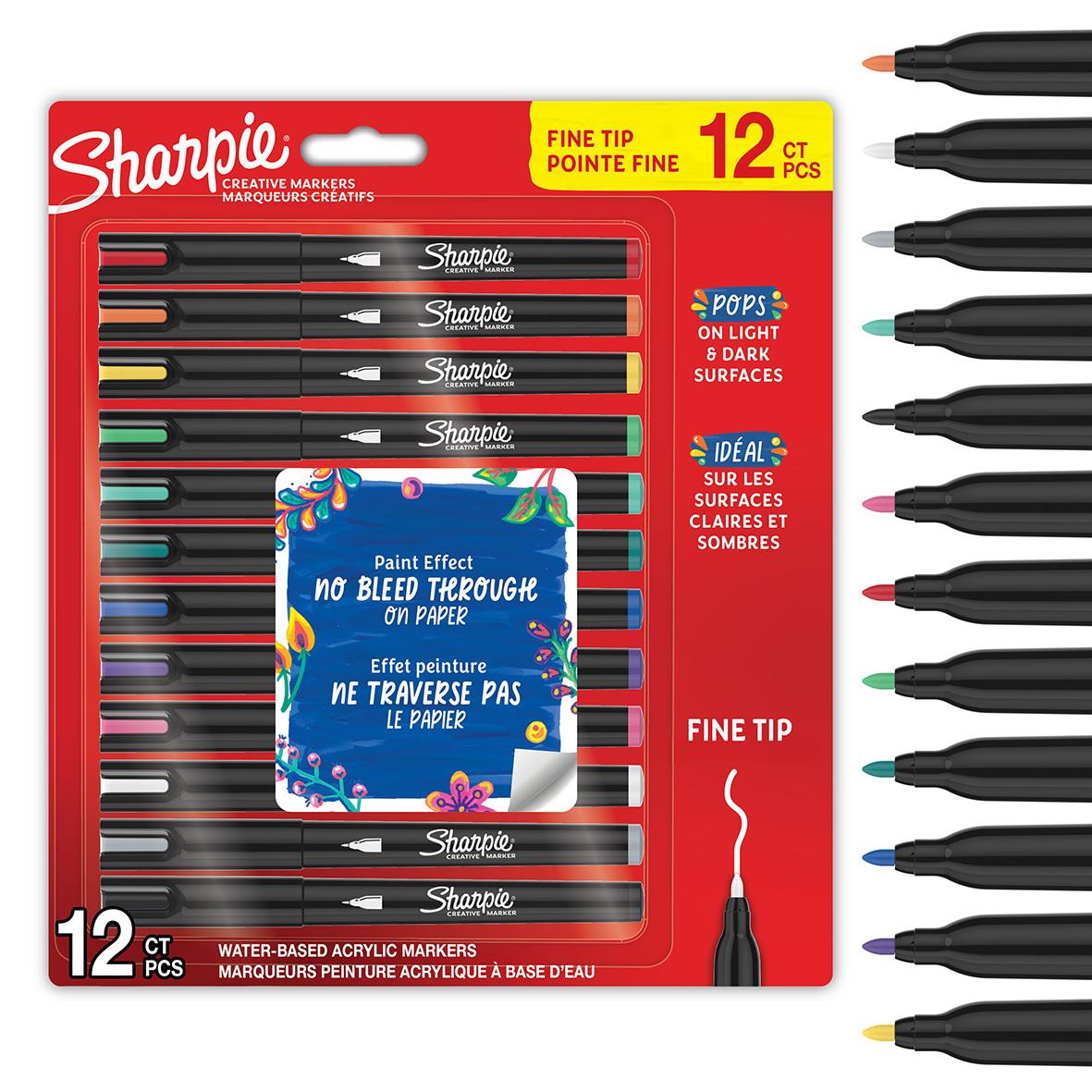 Set med 12 Sharpie kreativa märkpennor i olika färger med fin spets för detaljerad teckning och skrivning