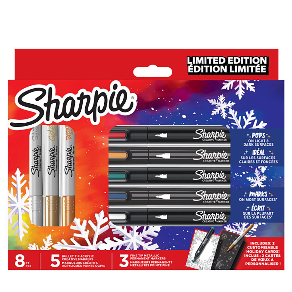Märkpenna Sharpie Creative & Metallic 5+3 i limiterad utgåva med 8 pennor i olika färger och 2 utbytbara pennfästen