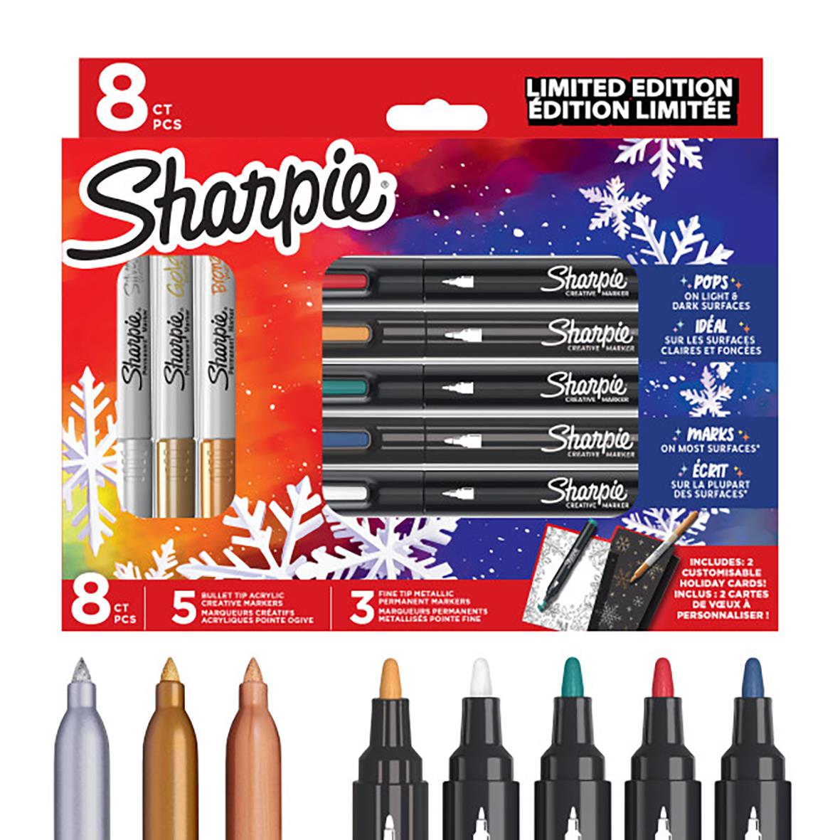Märkpenna Sharpie Creative & Metallic 8-pack med 5 färger och 3 metallicfärger, limited edition, för kreativitet och dekoration.
