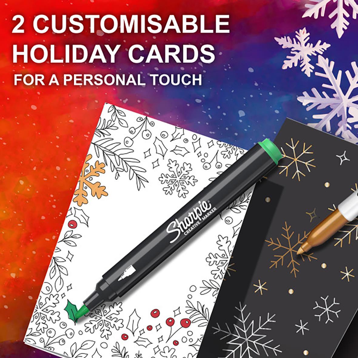 Märkpenna Sharpie Creative & Metallic 5+3 med två anpassningsbara julkort med snöflingemönster