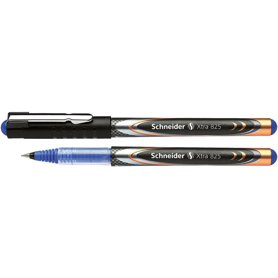 Blå Schneider Xtra 825 0.5 rollerpenna med svart kropp och blått bläck