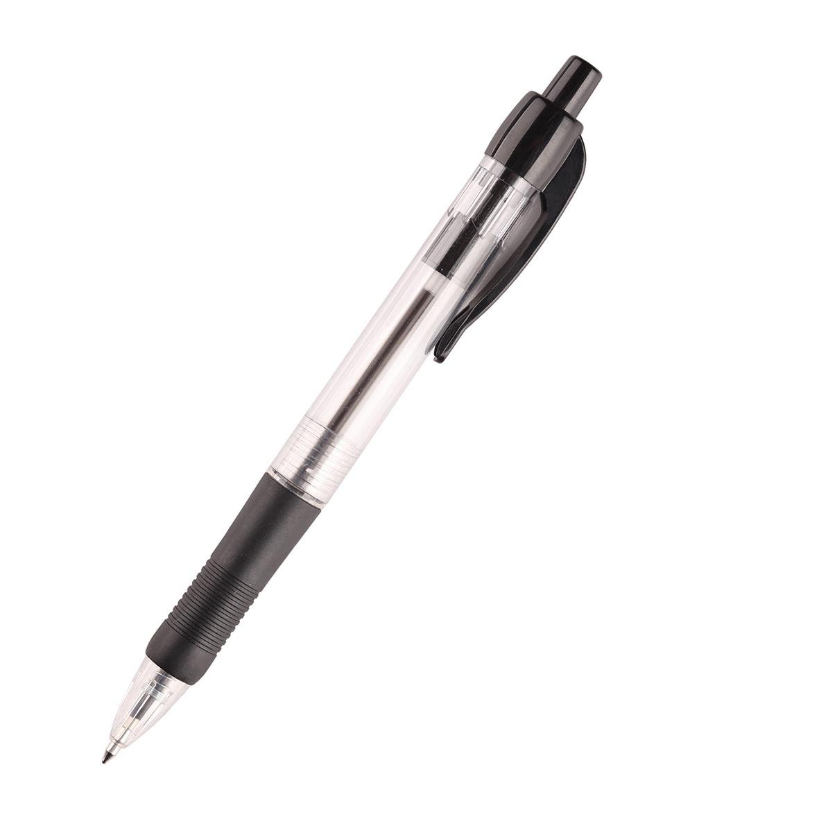 Svart kulspetspenna med ergonomiskt grepp och clip