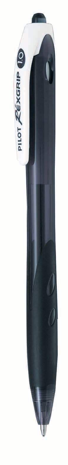Svart kulspetspenna Pilot Rexgrip med vit clip och 1.0 mm spets