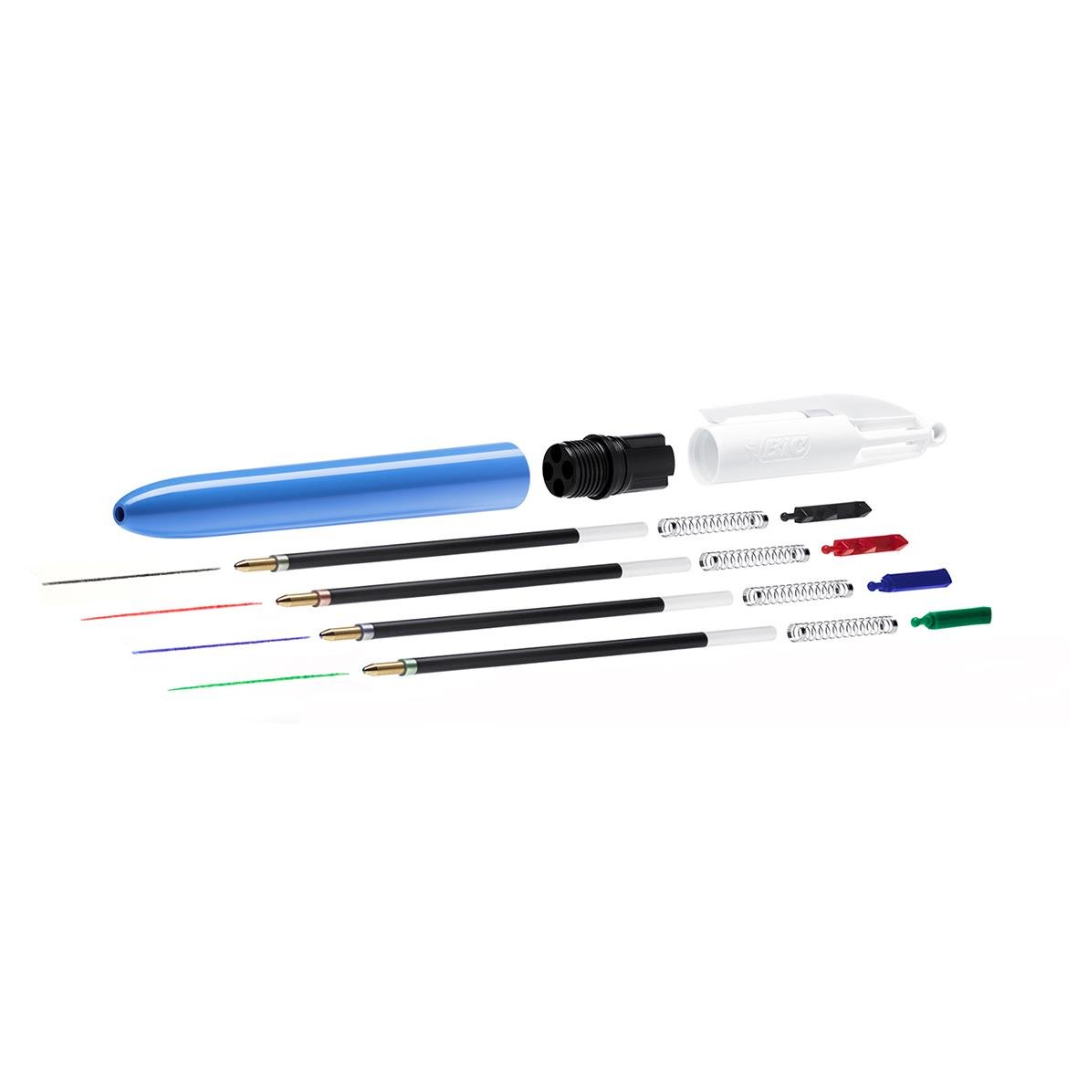 Kulspetspenna Bic 4-färg med utbytbara färgkapslar och olika pennor
