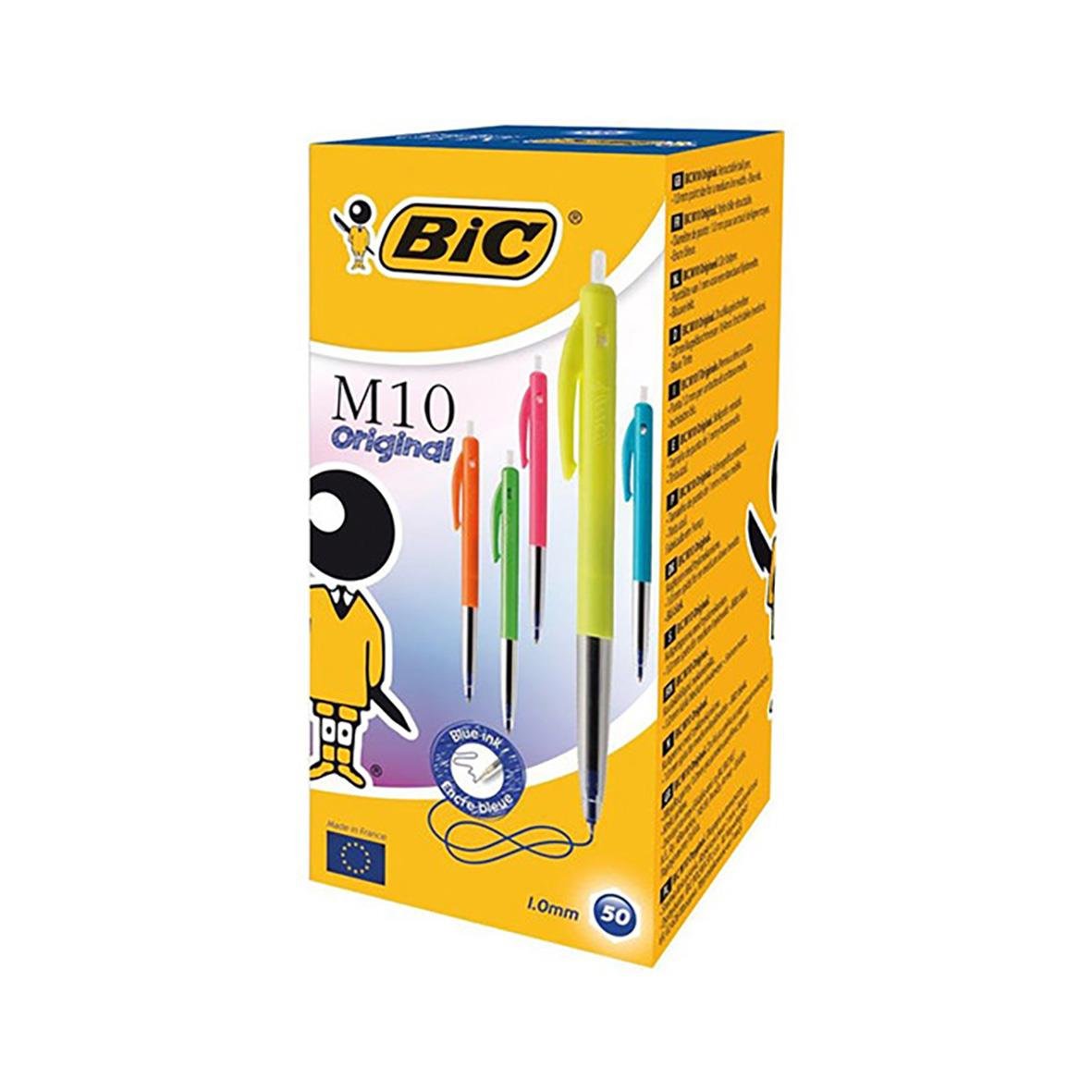 Färgglada kulspetspennor i rosa, blå, orange, gul och grön