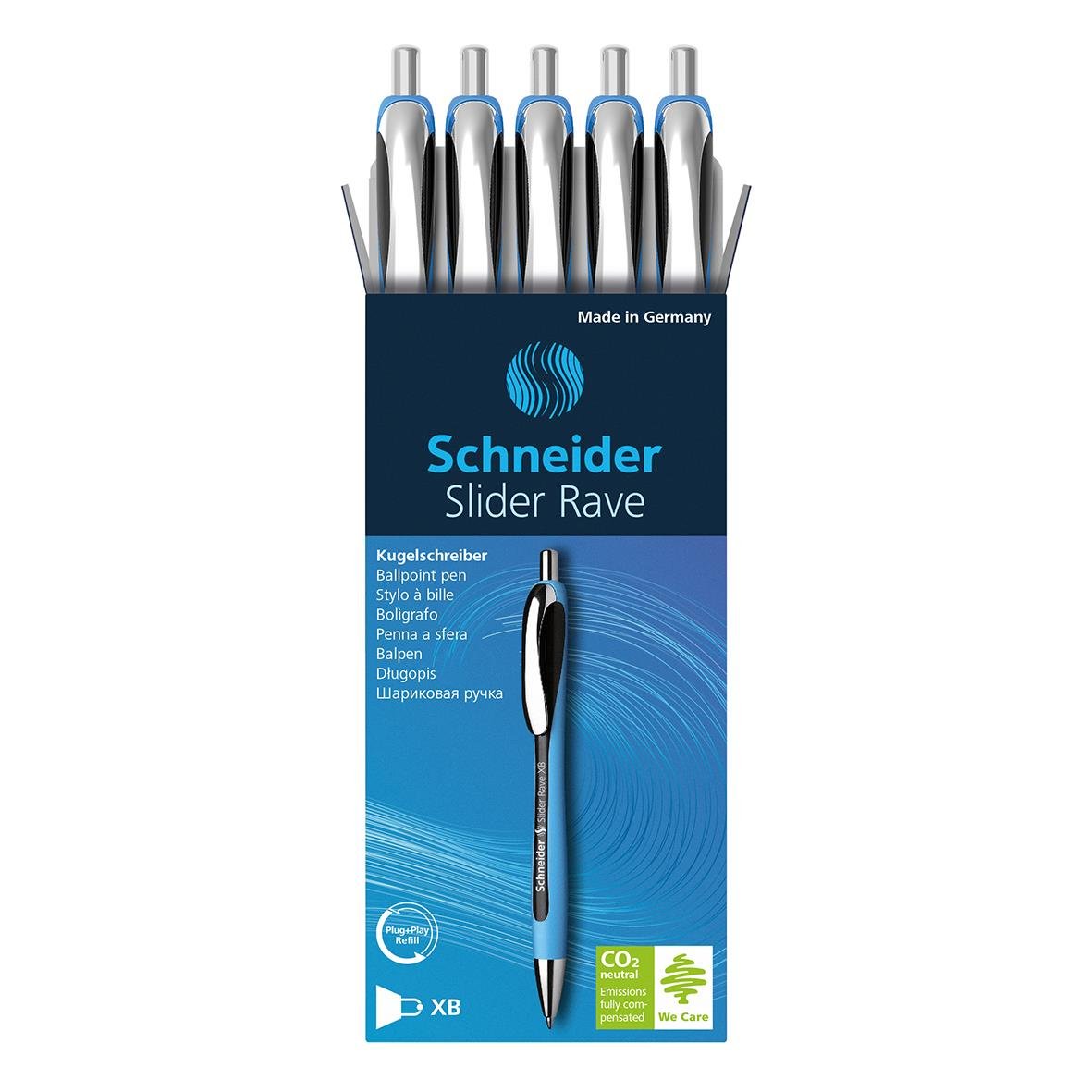Svart kulspetspenna Schneider Slider Rave XB i förpackning