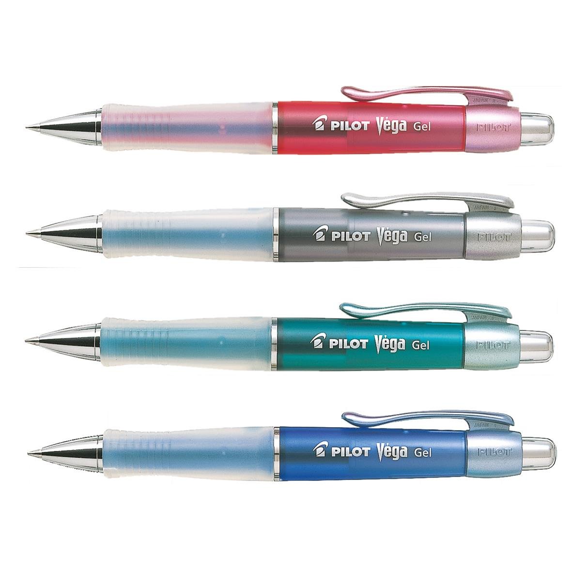 Fyra Pilot Vega gelpennor i blandade färger rosa, blå, grön och ljusblå