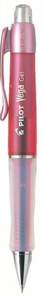 Gelpenna Pilot Vega i rosa med färgade bläckpatroner synliga