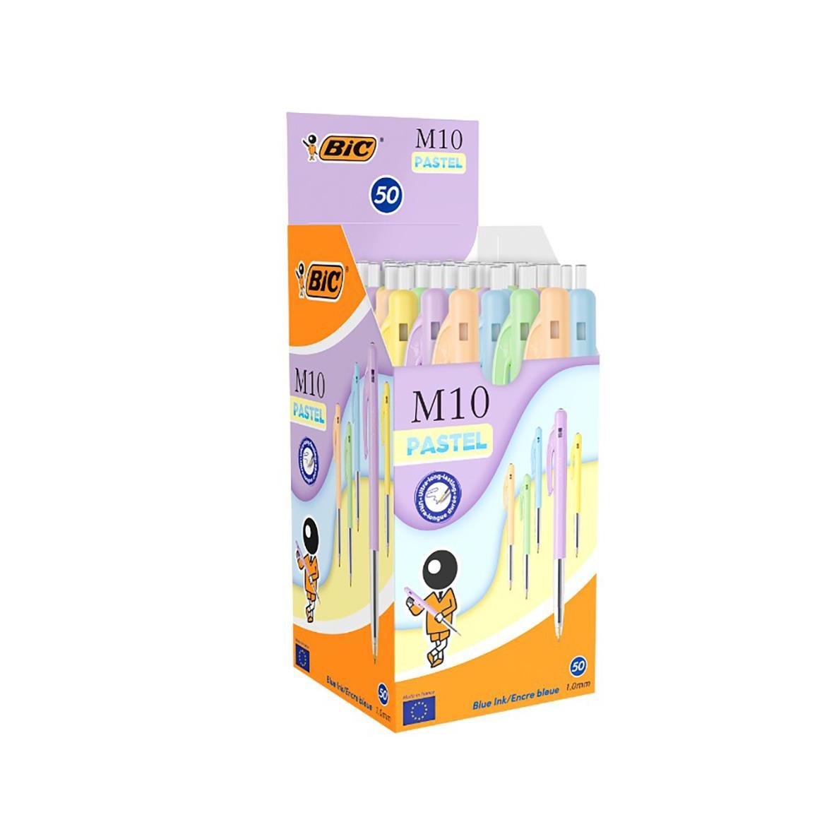 Bic Clic M10 pastellkulspetspenna i olika pastellfärger i förpackning