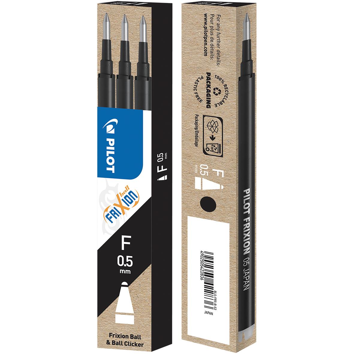 Kulpatron Pilot Frixion Clicker svart 0,5 mm med tre pennor i förpackning