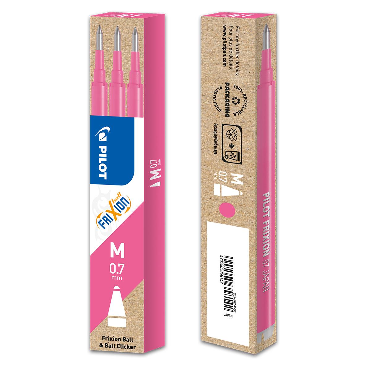 Pink Pilot Frixion Clicker kulpatron med tre pennor i förpackning