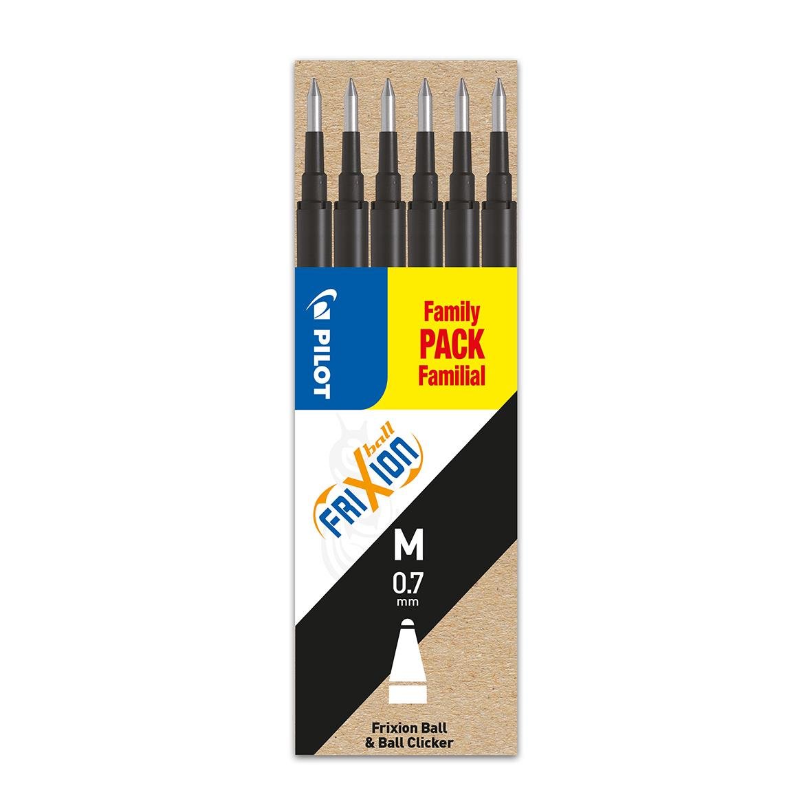 Familjepack med 6 svarta Frixion Clicker kulpennor 0,7mm