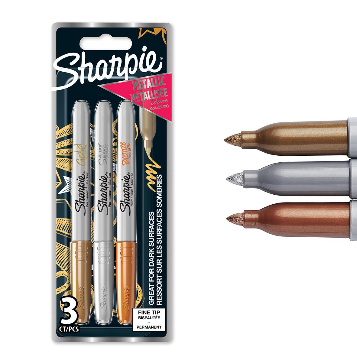 Märkpenna Sharpie Metallic Permanent 3 färger, fin spets, i förpackning