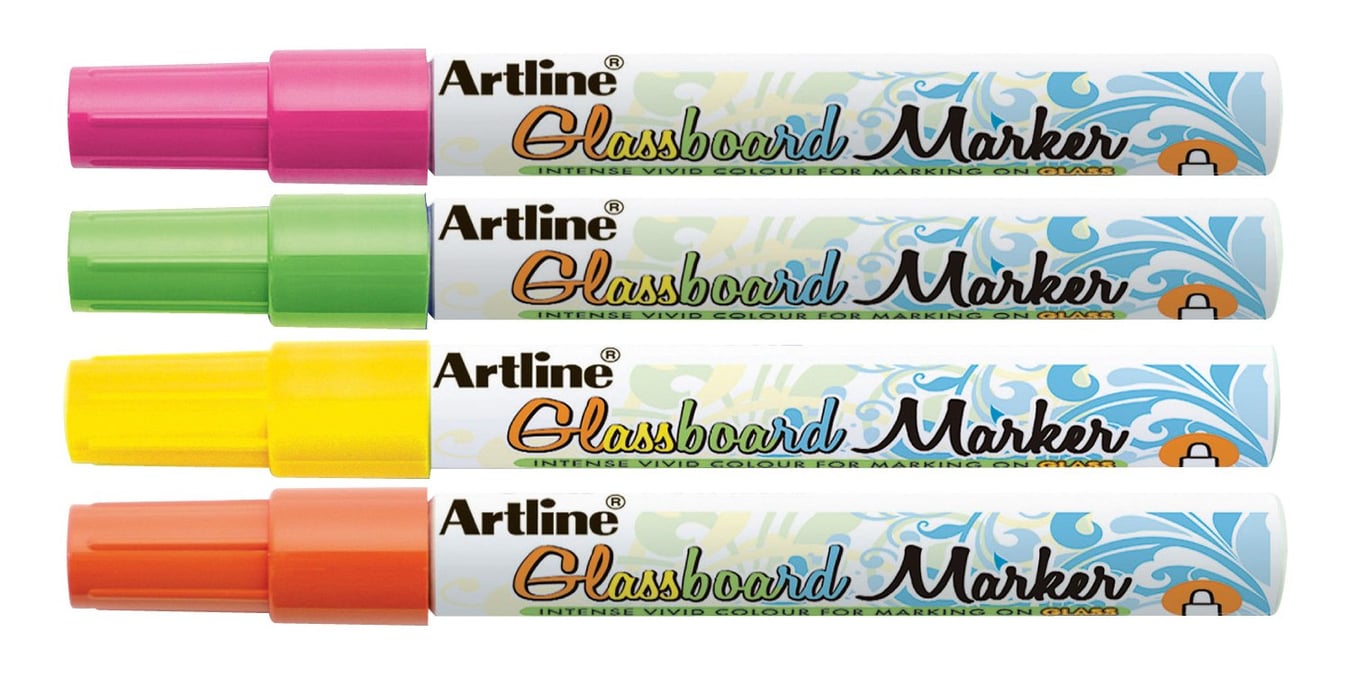 Glasboardmarker Artline EPG-4 rosa/grön/gul/orange