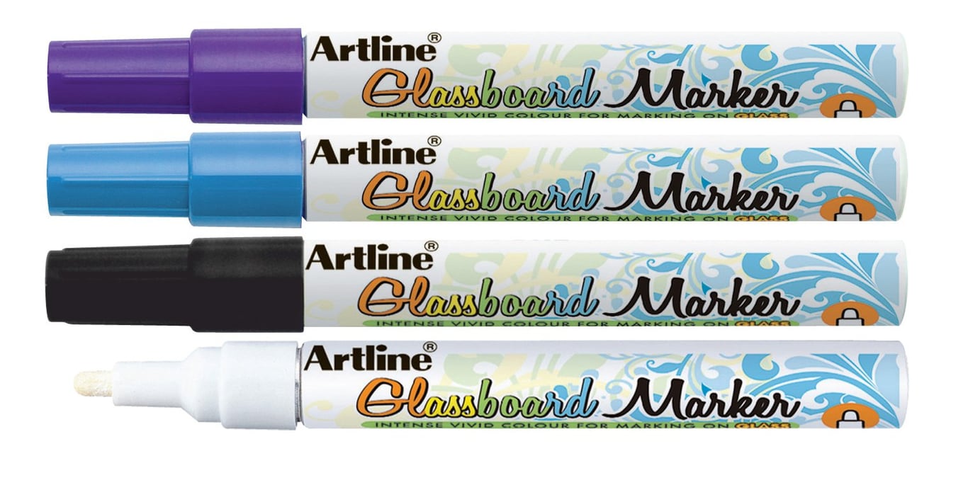 Glasboardmarker Artline EPG-4 lila/blå/svart/vit