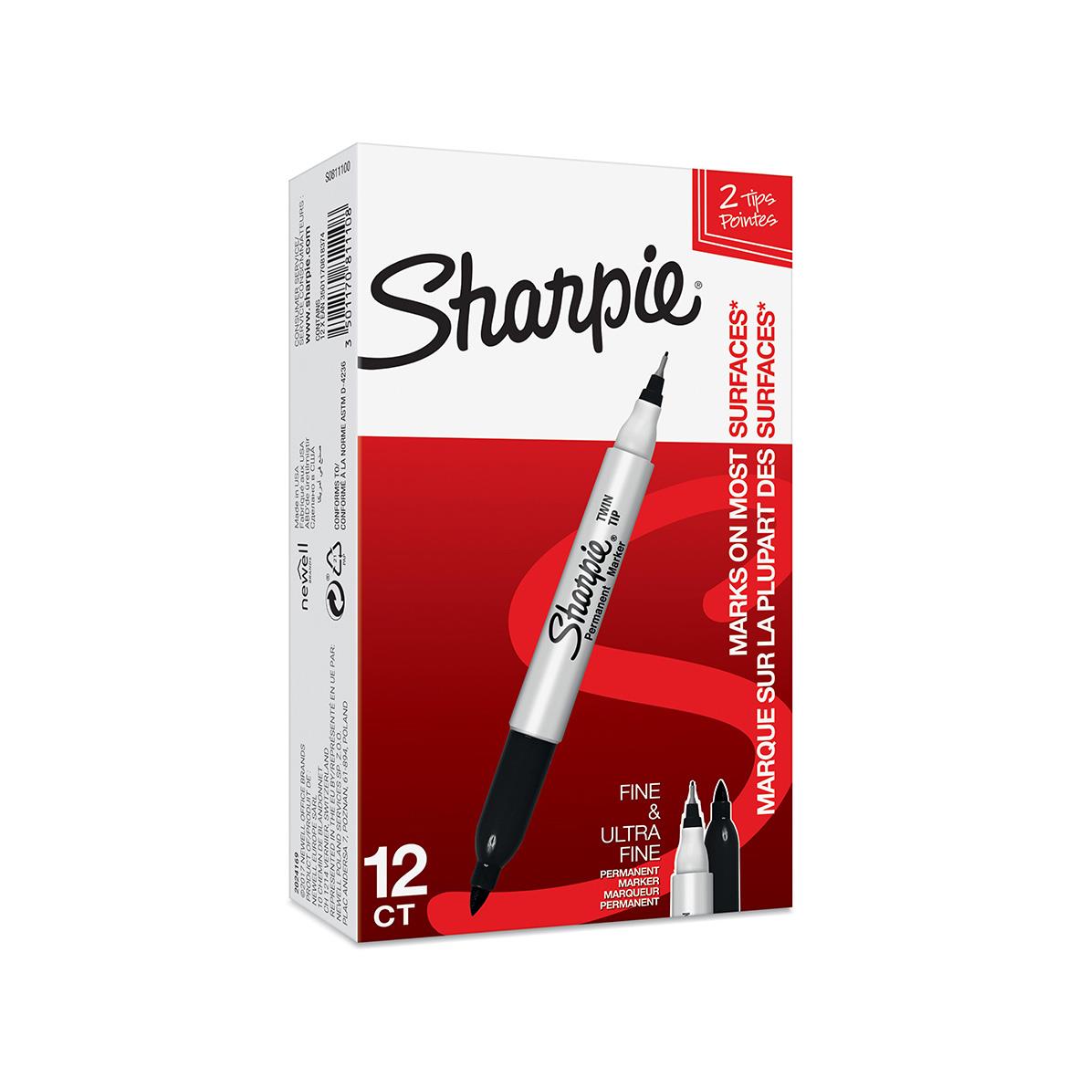 Sharpie Twin Tip marker med två spetsar i svart, 0,5/0,9mm, 12-pack