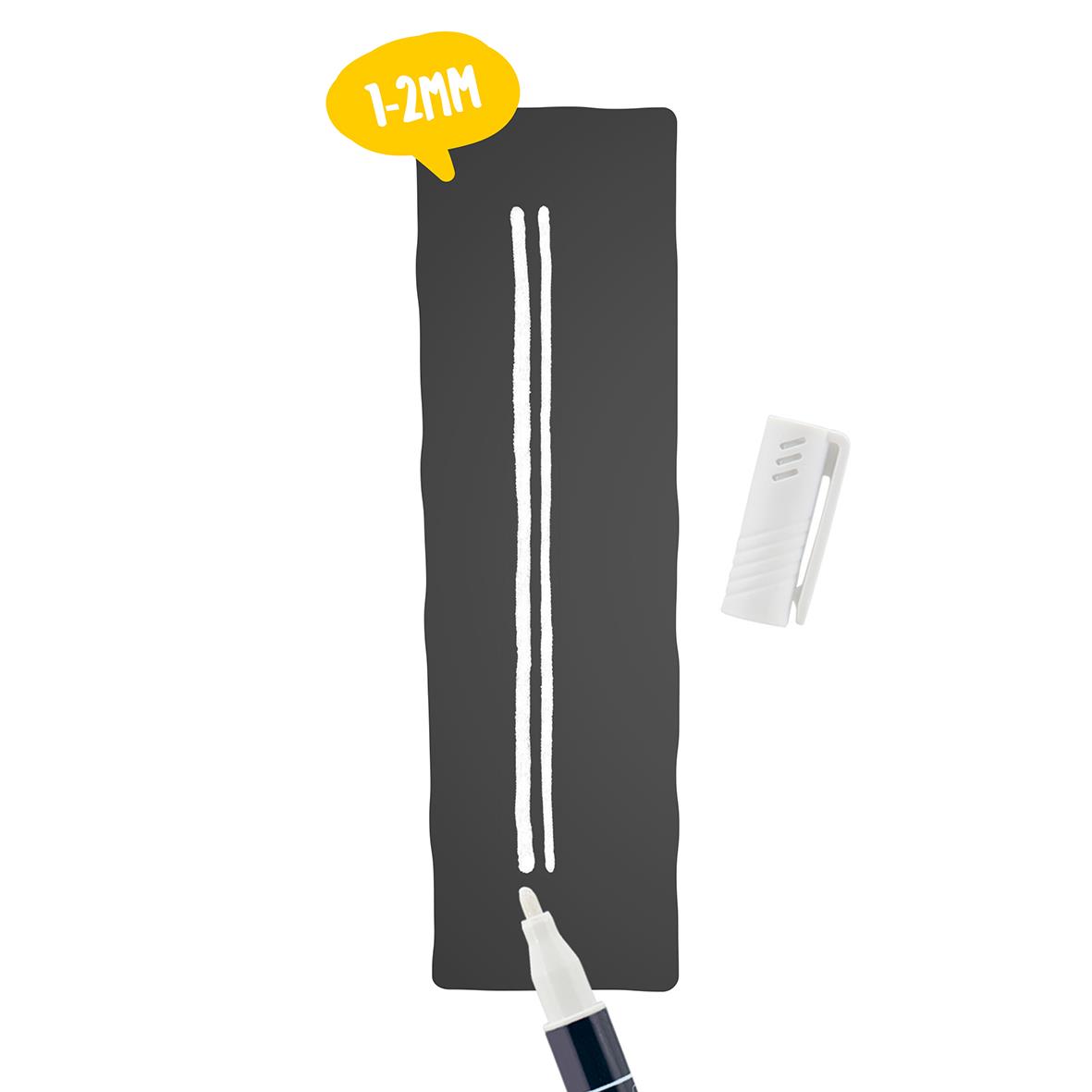 Vit rund spets griffelpenna Securit 1-2mm på svart tavla