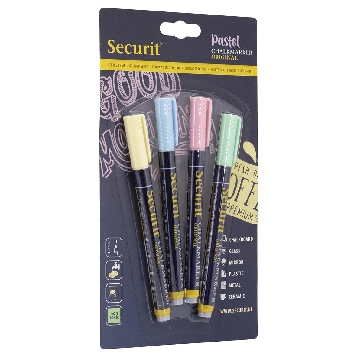 Set med fyra pastellfärgade griffelpennor med rund spets 1-2mm i färgerna gul, blå, rosa och grön