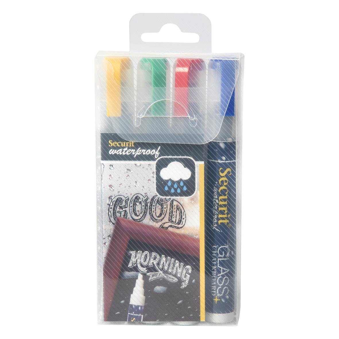 Set med fyra vattenfasta snedskurna griffelpennor i olika färger 2-6mm