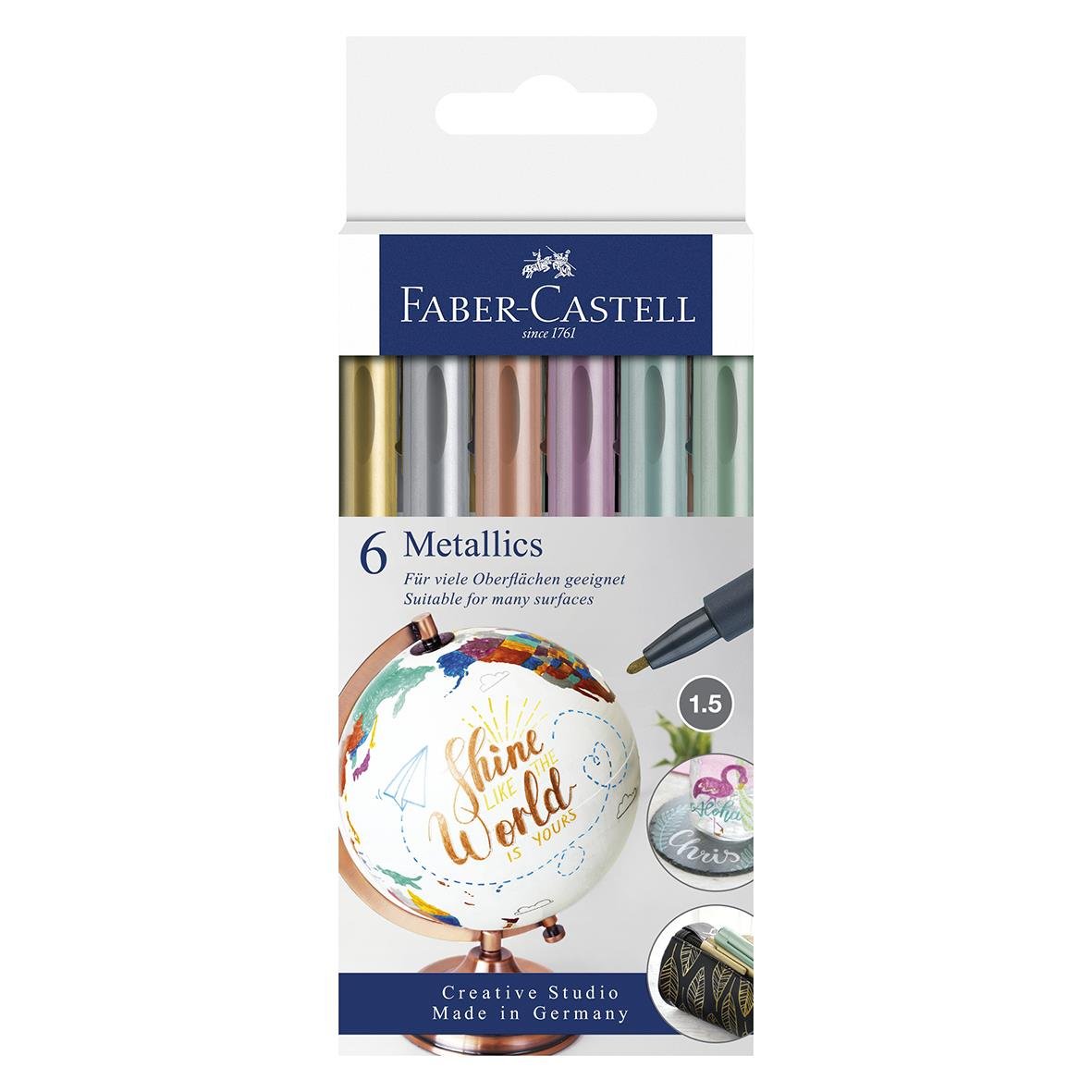 Faber-Castell Metallics marker set med 6 färger och 1,5mm spets för dekorativa ytor