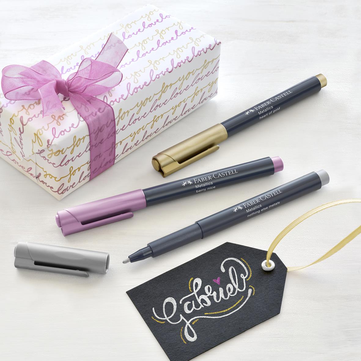 Faber-Castell Metallics marker set med 6 färger och 1,5mm spets, inklusive presentask och tag
