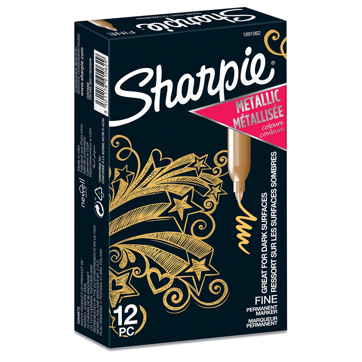 Sharpie Metallic Guld fin permanent marker i förpackning med 12 pennor