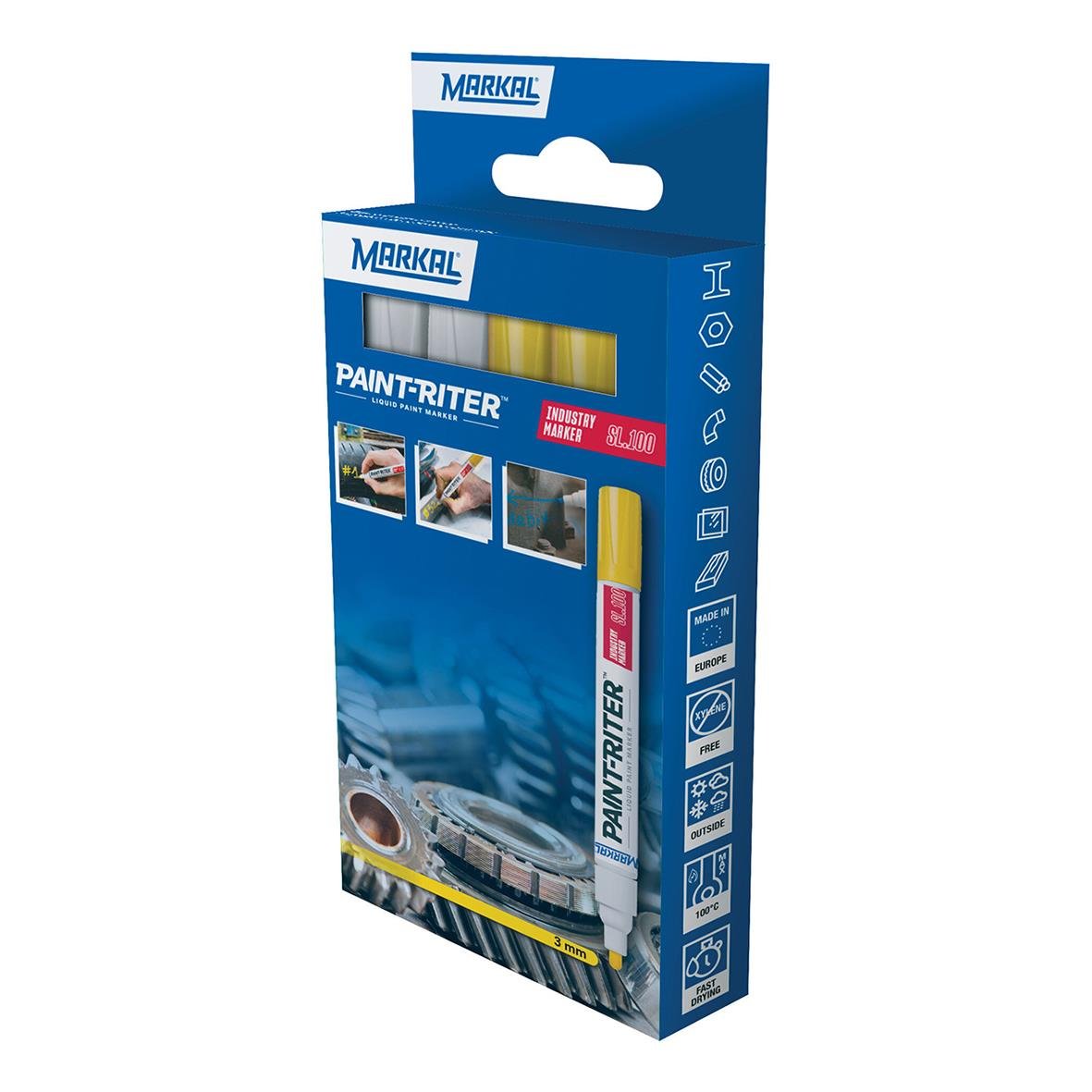 Markal Paint Riter SL100 industri vit/gul 3mm märkpenna i blå för industriell användning