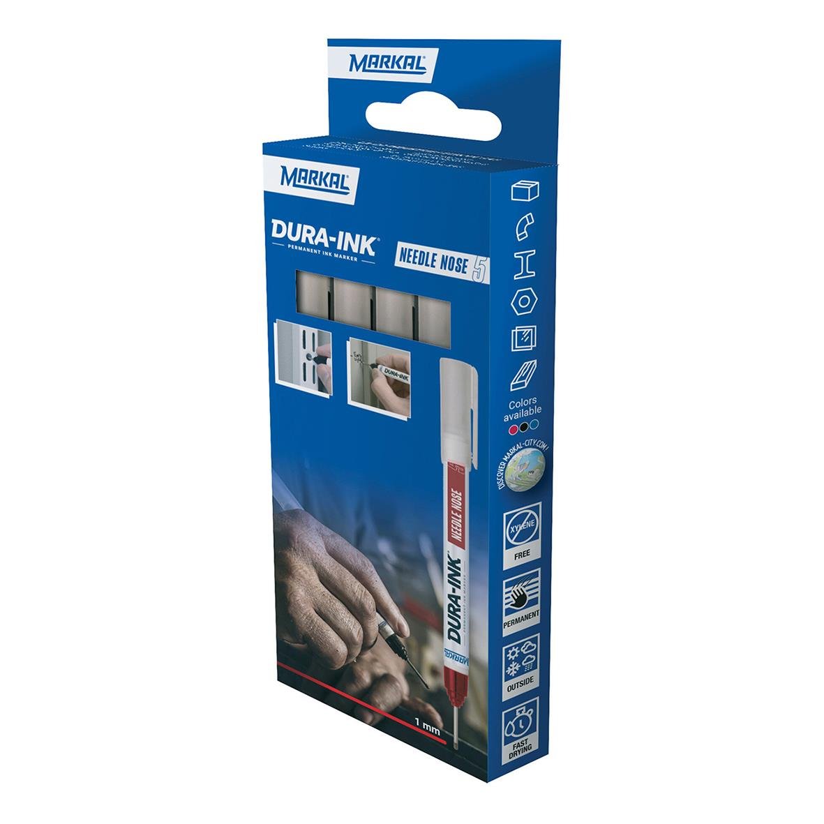 Märkpenna Markal Dura Ink 5-pack i svart, rött och blått med 1mm spets