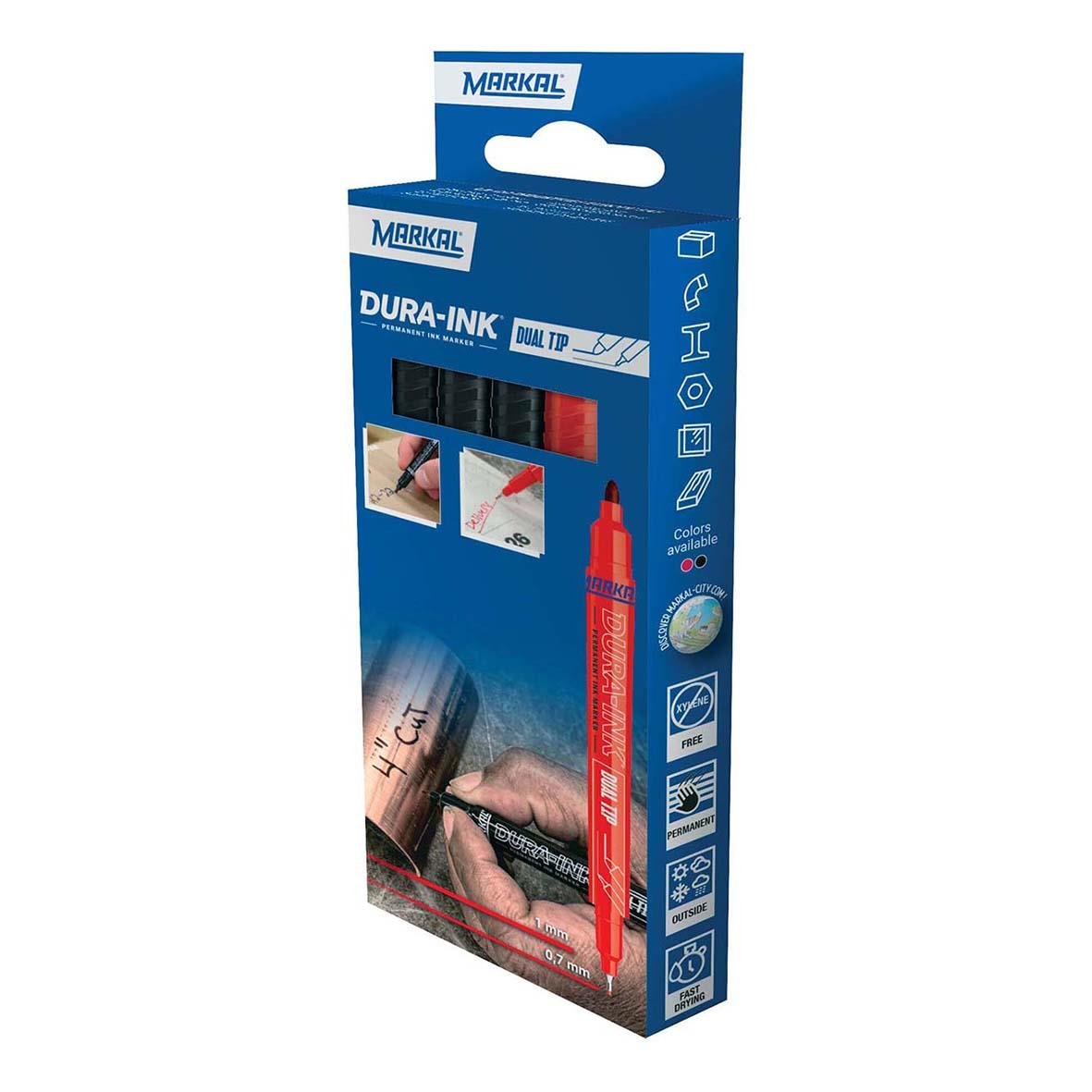 Märkpenna Markal Dura Ink Dual Tip Svart/Röd 0,7mm i förpackning